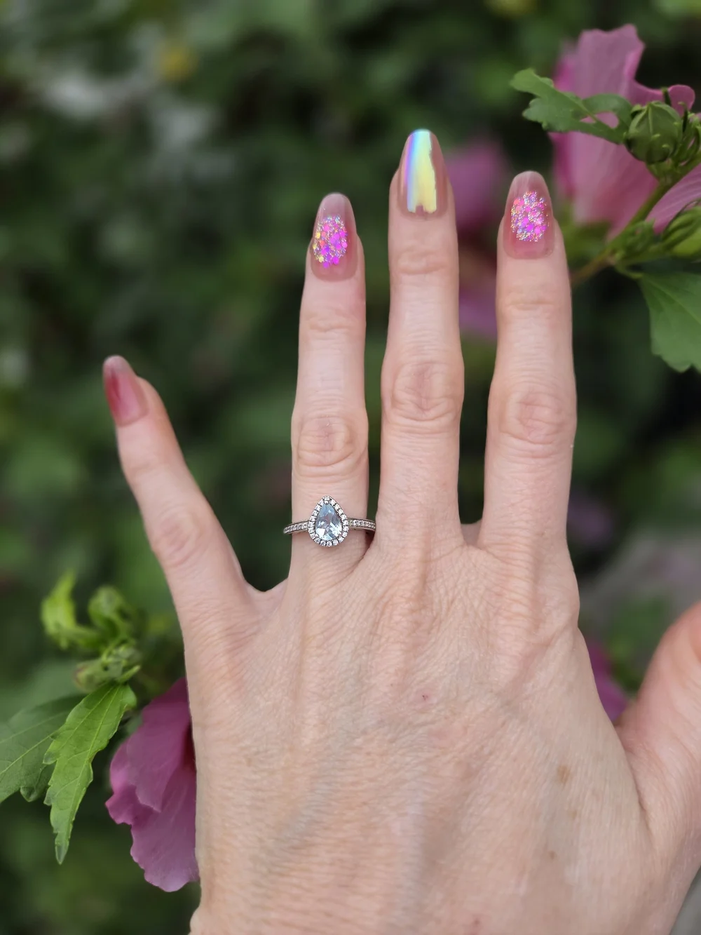 Sterling Silver Aquamarine Halo Ring